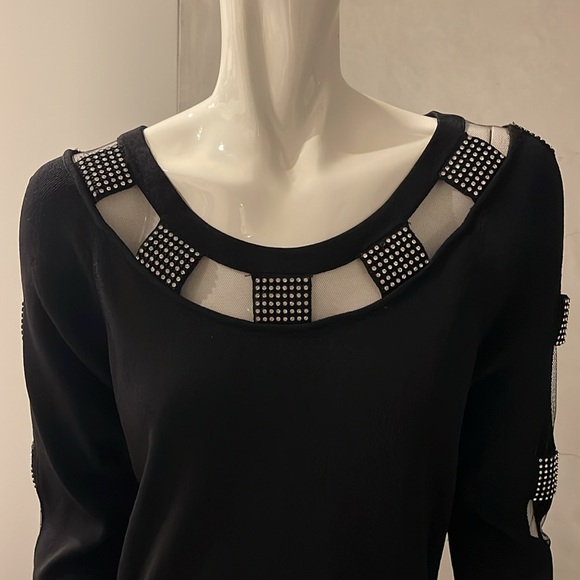 Vintage AD Originals Black 3/4 Sleeve Top with Sequins Detail - Picture 2 of 7